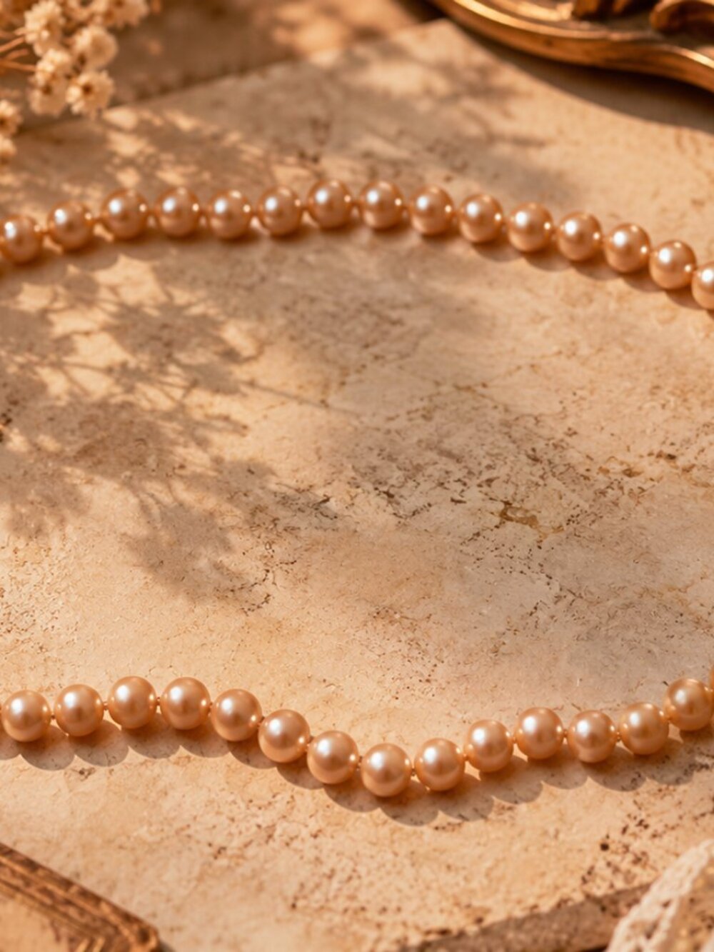 Vintage Hand-Knot Strand Light Blush Champagne Pearl Beads Choker Necklace Silve